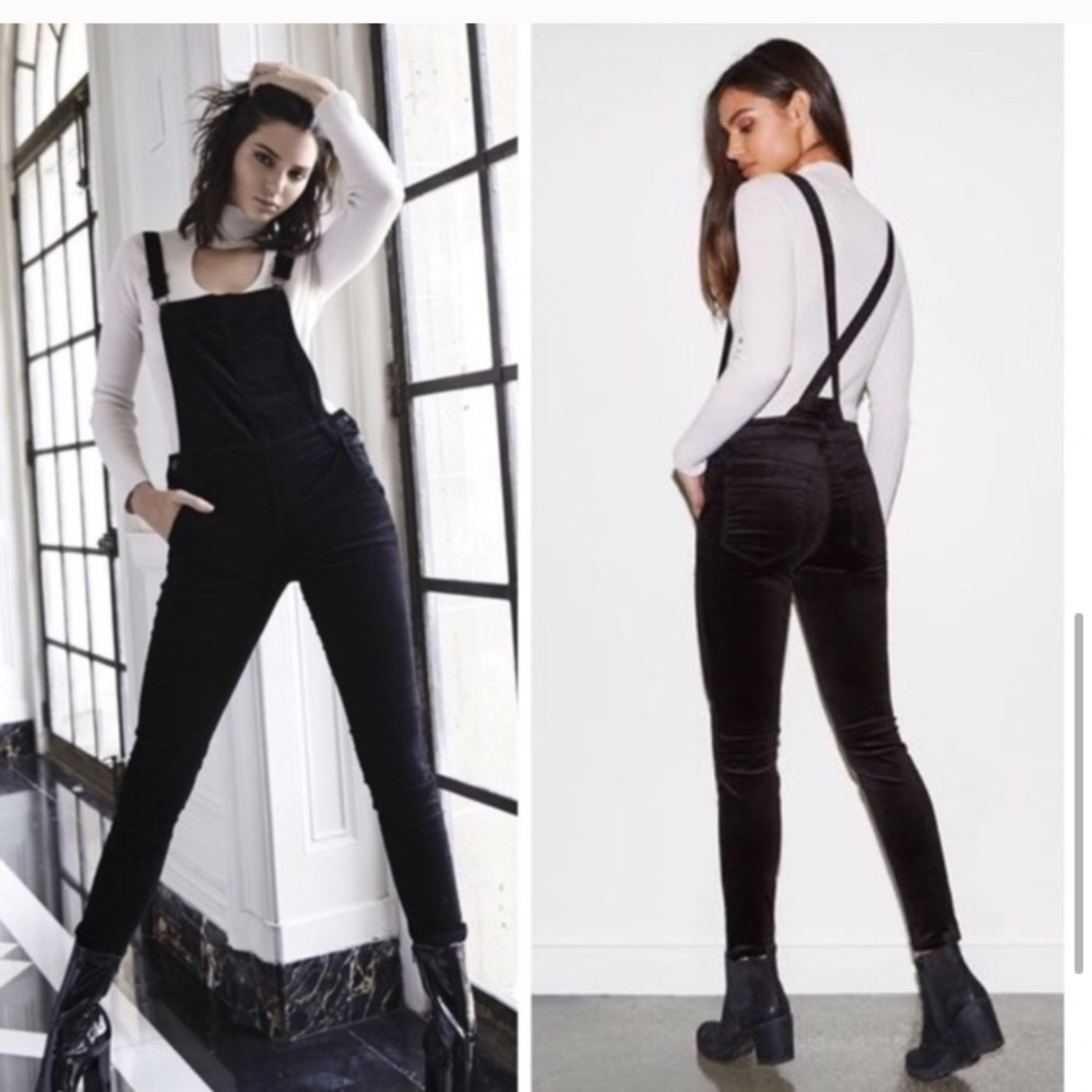 Kendall & Kylie black velvet overalls skinny ankle